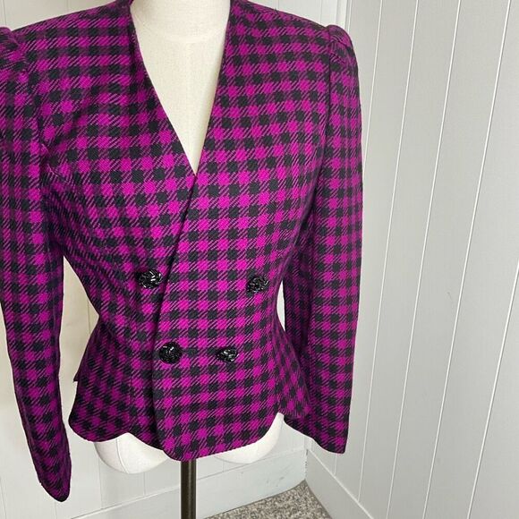 Vintage Albert Nipon Suits Women's 6 Black Pink 100% Wool Peacoat Suit Jacket - Picture 3 of 13